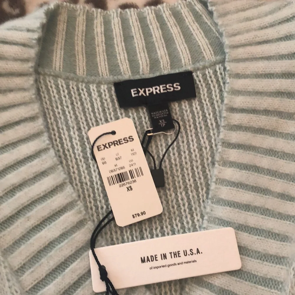 Express Fuzzy V-Neck Sweater Blue Green Size XS Women’s